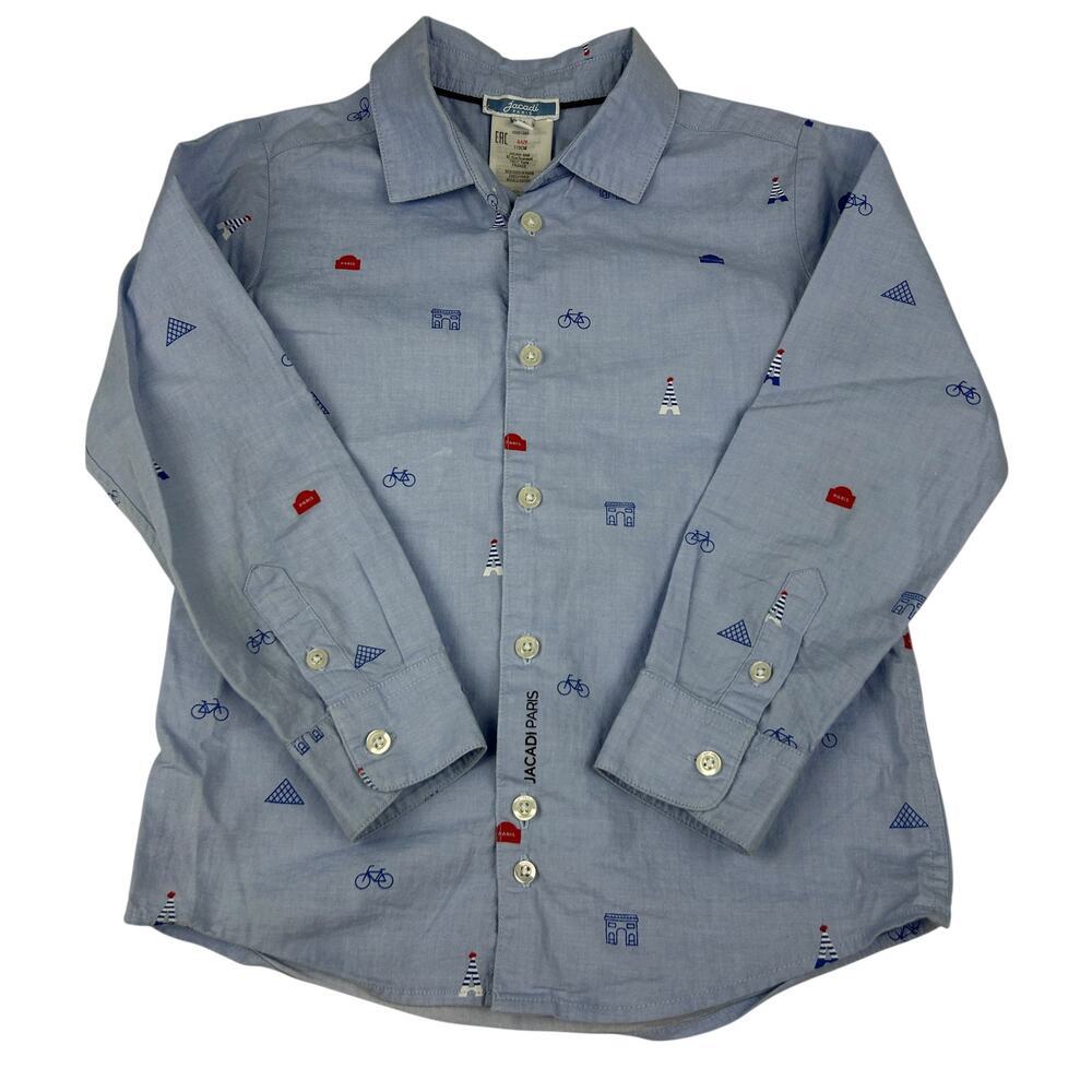 Jacadi Kids Boys Long Sleeve Collared Paris France Theme Casual Button Down 5